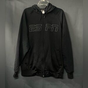 ESPN Hoodie Mens Full Zip Jacket Black on Black Logo BroadCast Sports Large